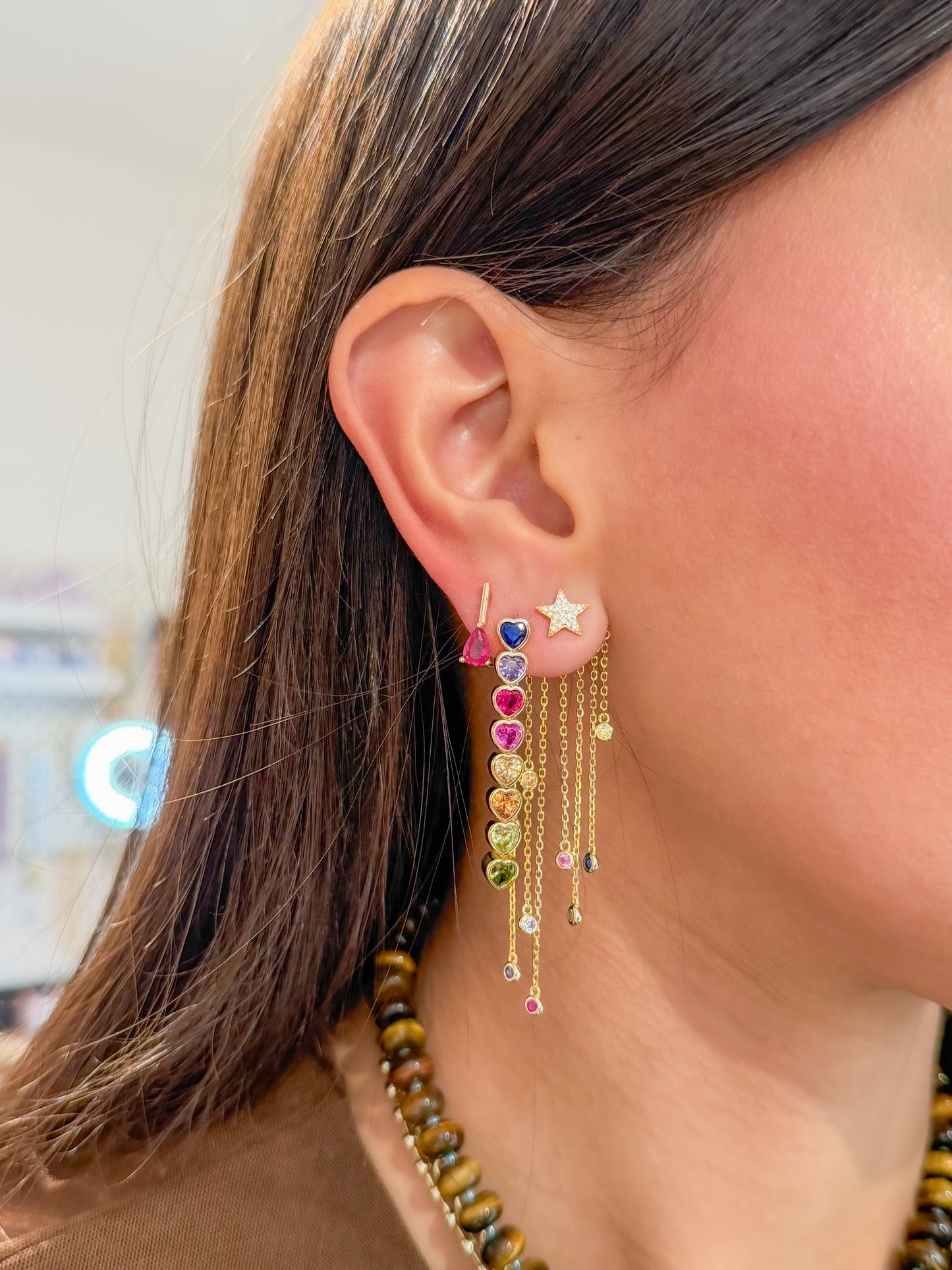 Rainbow Hearts Drop Earrings