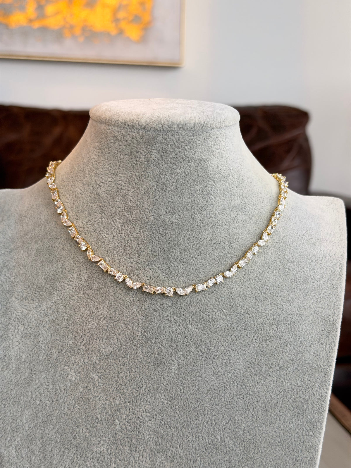 Golden Mixed Cut Tennis Necklace