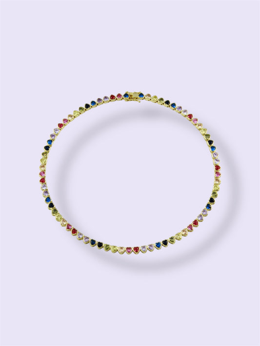 Rainbow Heart Tennis Necklace