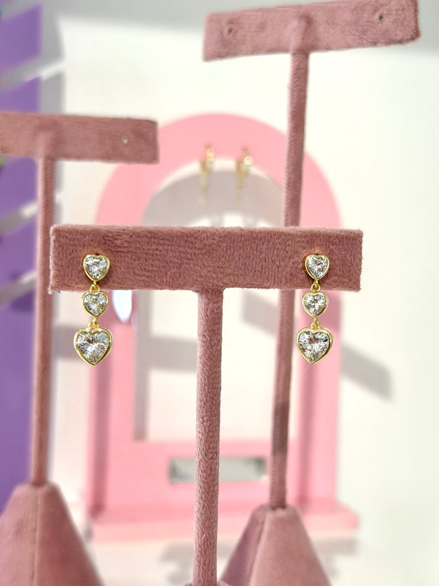 Triple Heart Drop Earrings