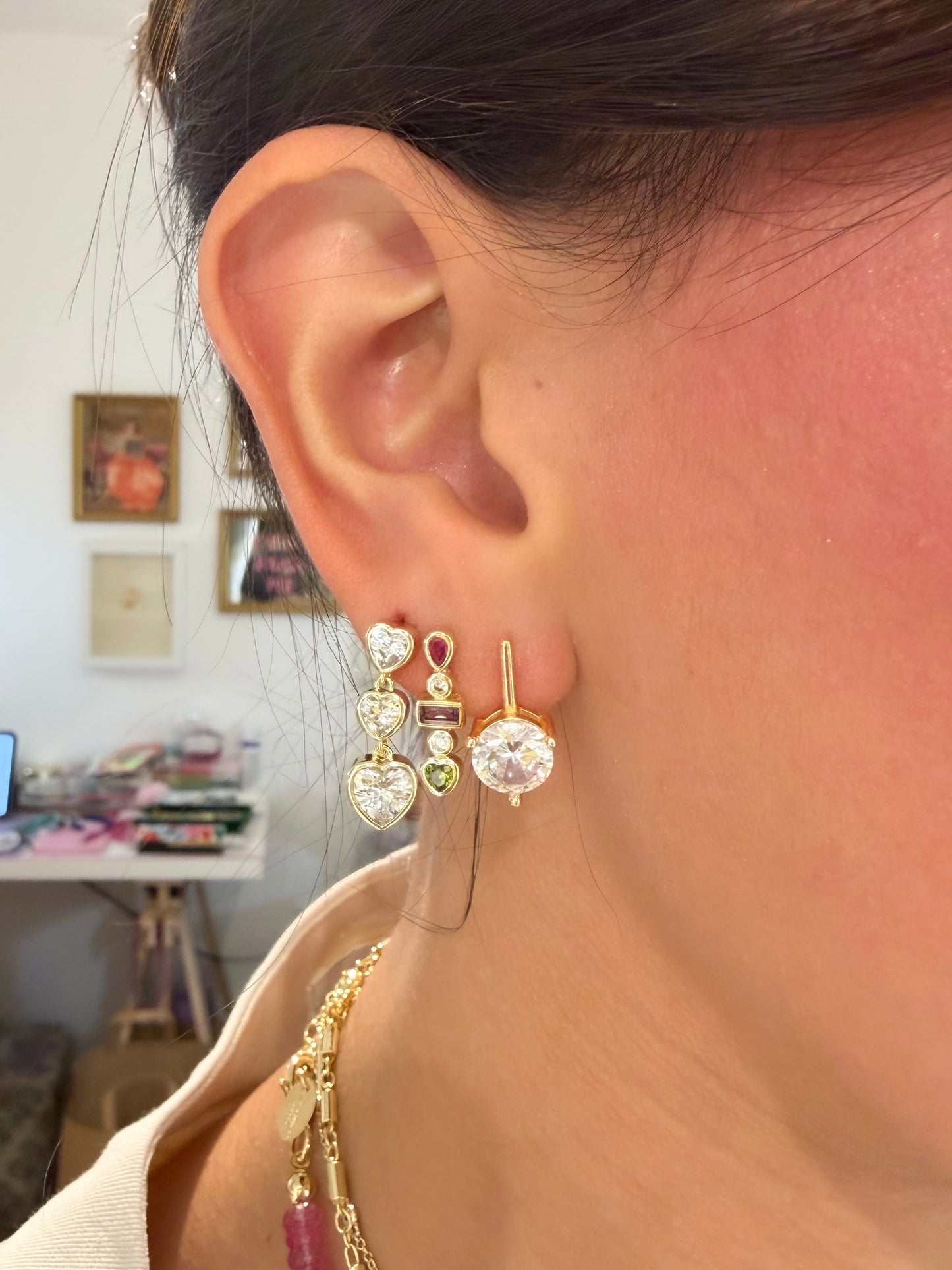 Triple Heart Drop Earrings