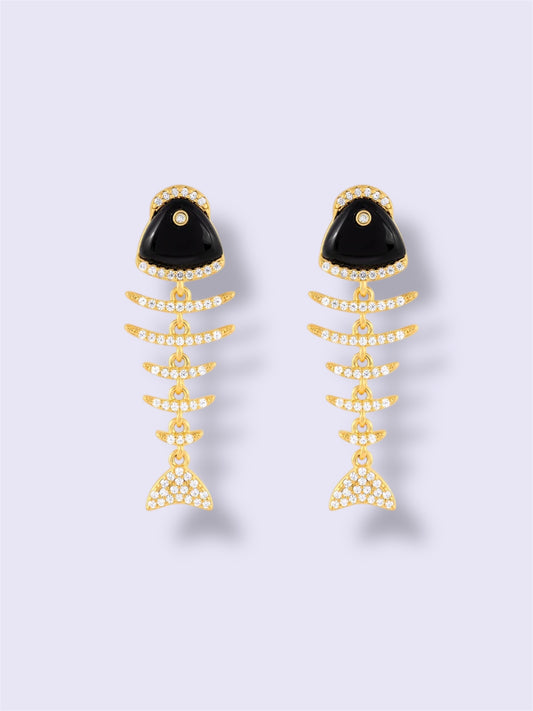 FISH BLACK ONYX DROP EARRINGS