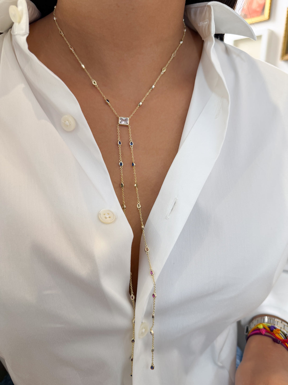 Rainbow Drops Lariat Necklace