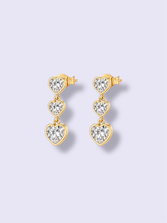 Triple Heart Drop Earrings