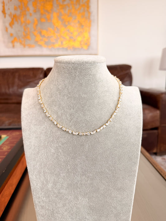 Golden  Mixed Cut Tennis Necklace
