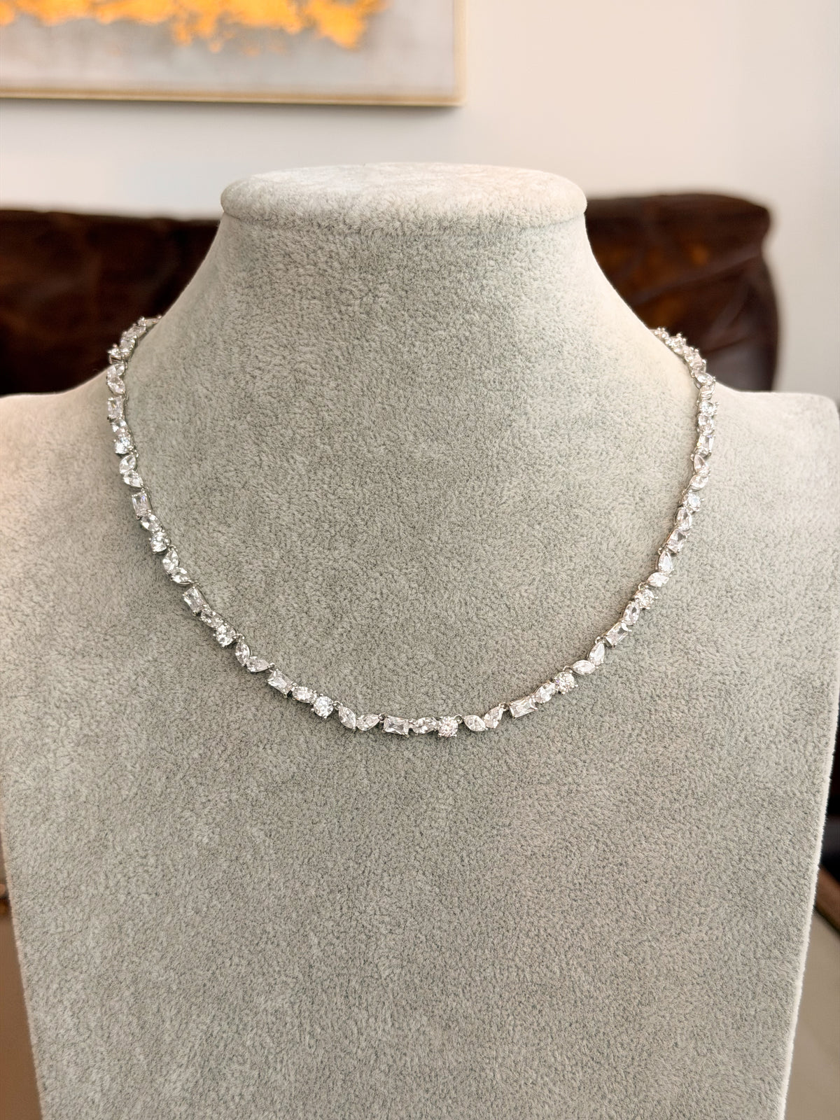 Silver Mixed Cut Tennis Necklace