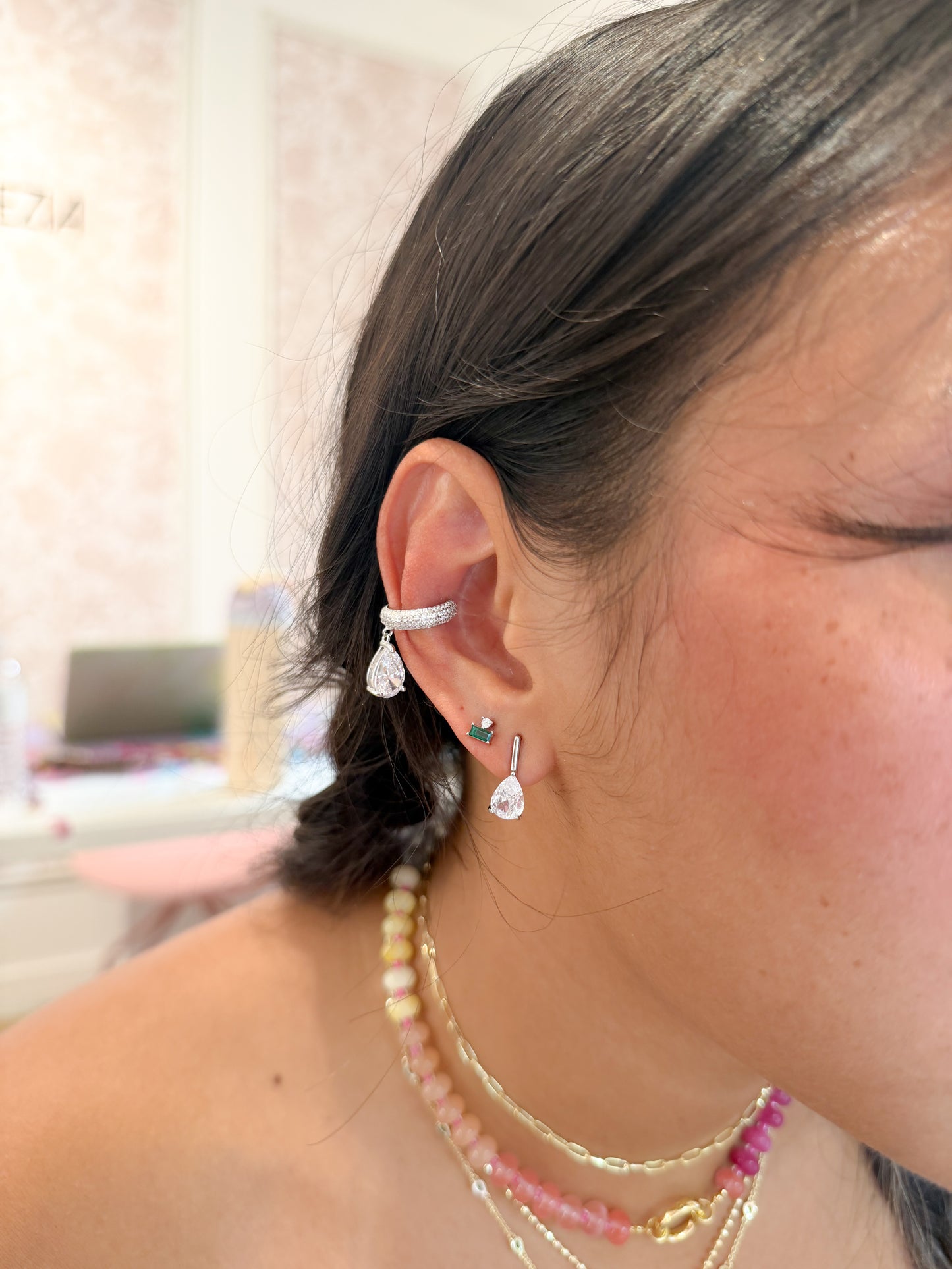 Mini Emerald Studs (Silver)