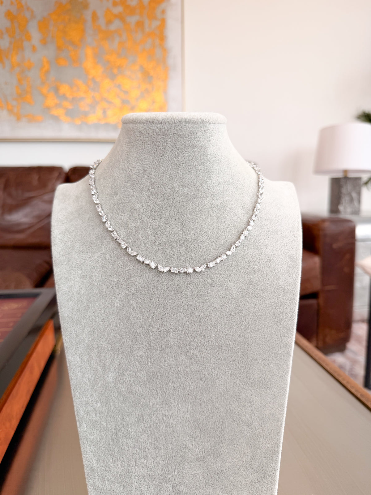 Silver Mixed Cut Tennis Necklace
