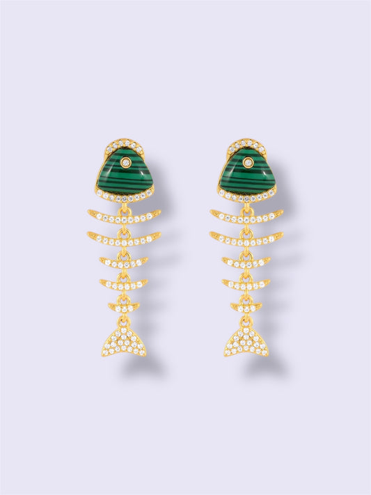 FISH MALACHITE DROP EARRINGS
