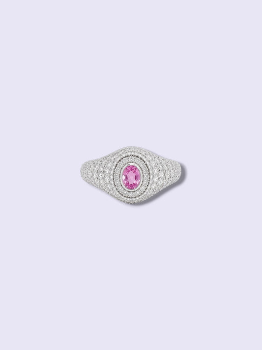 Pink Sapphire & Diamond Pinky Ring 18K