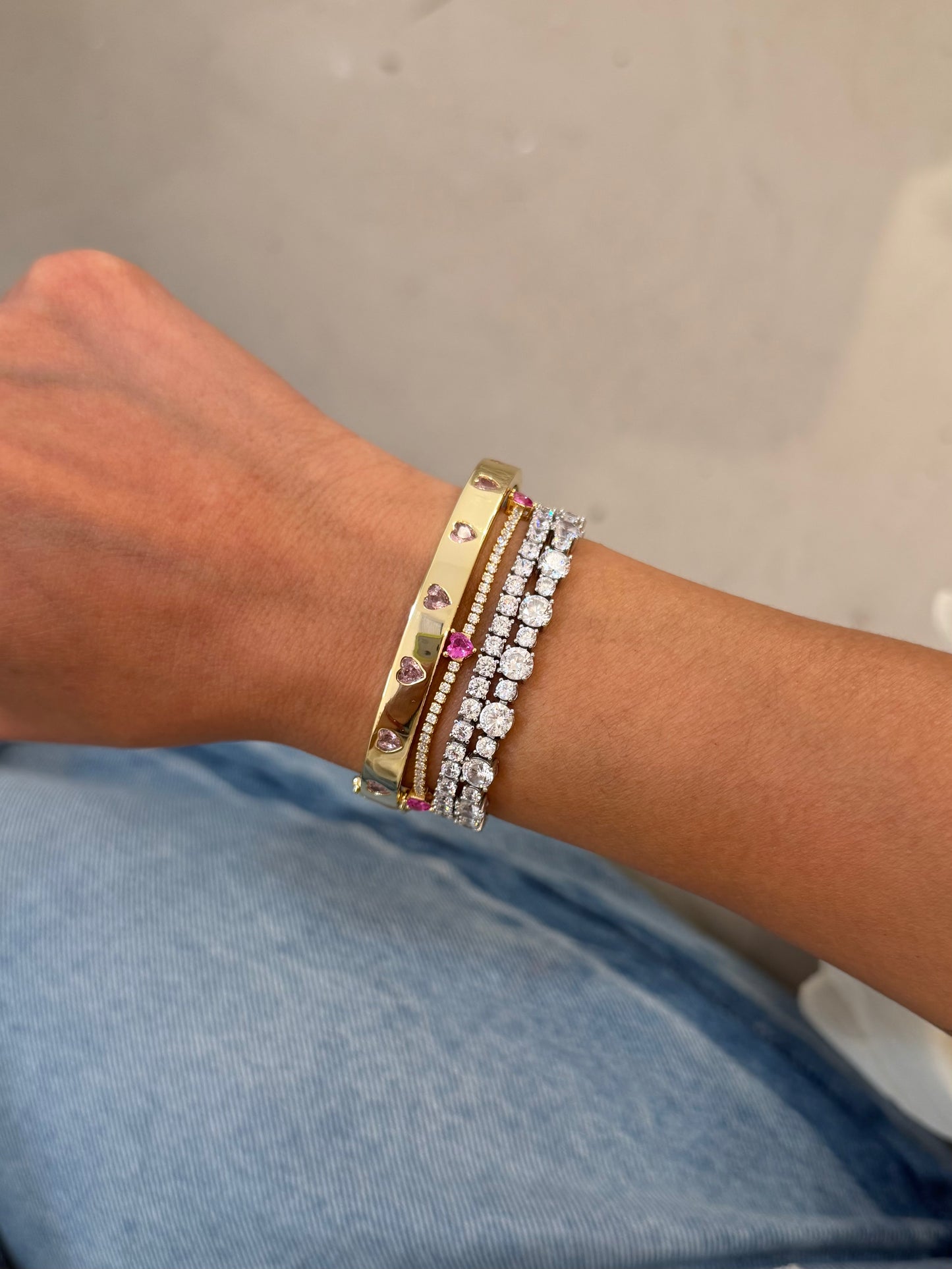 Pink Heart Tennis Bracelet