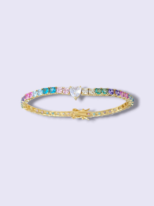 Rainbow Heart Tennis Bracelet