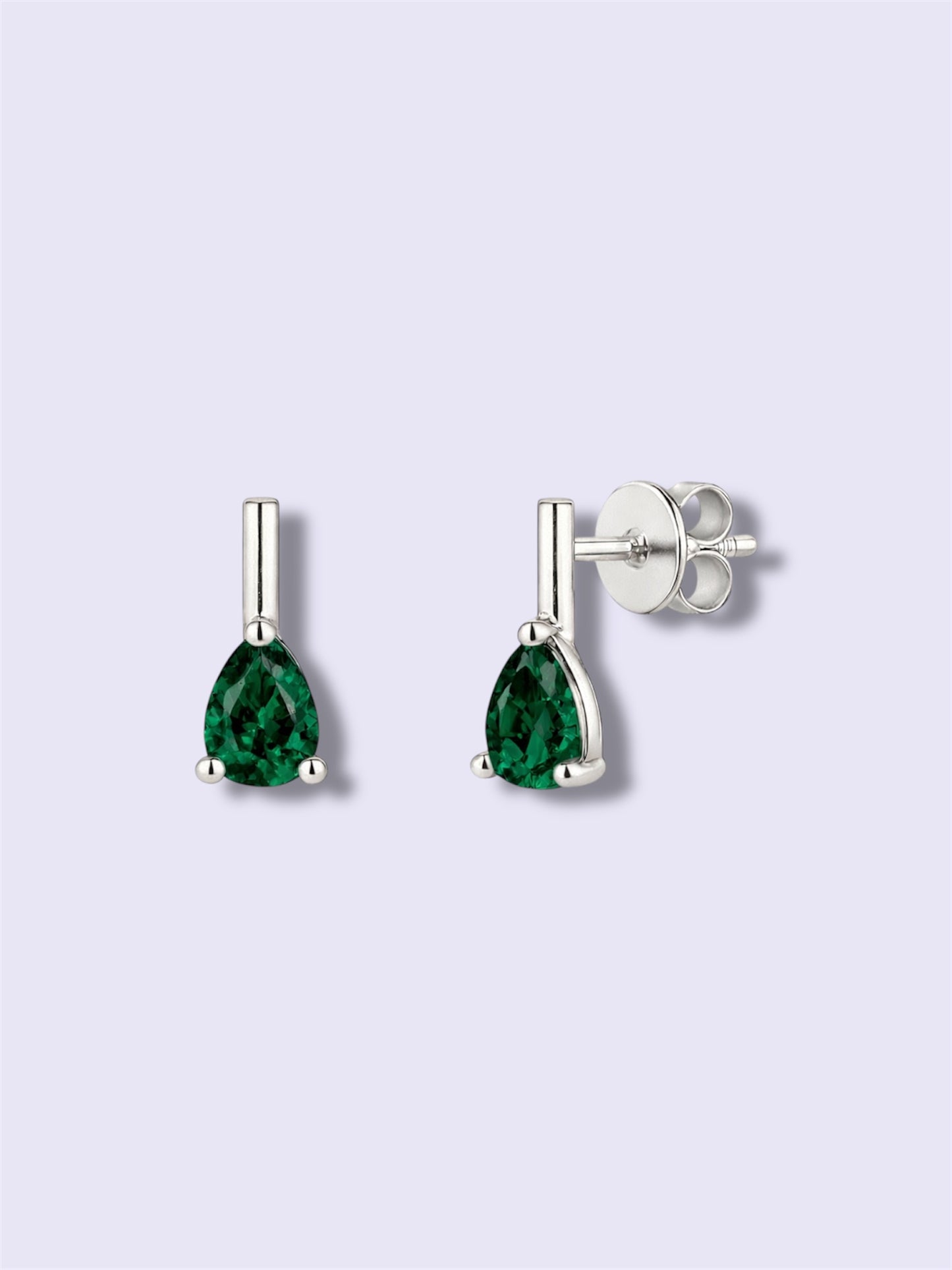 Emerald Crystal Drop Medium Earring (Silver)