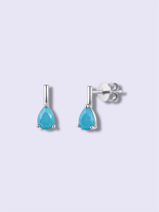 Turquoise Crystal Drop Medium Earring (Silver)